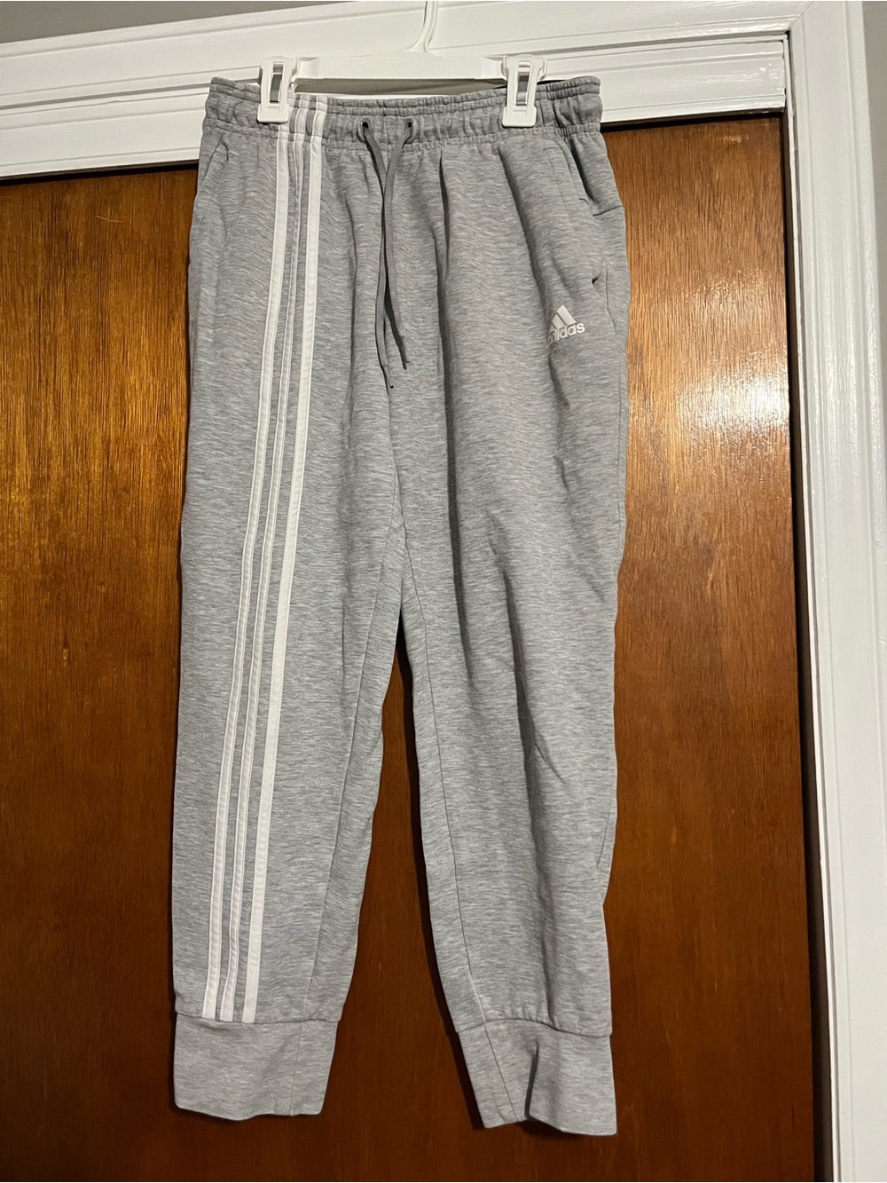 adidas Light Gray Jogger Sweatpants with White Three Stripes